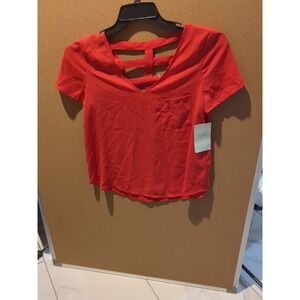 NWT Lily White Red Blouse Women Size Short Sleeve Pullover Top